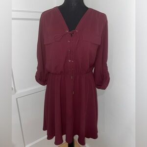 Ever New - Maroon Front Tie Adjustable Sleeve Midi Dress - Size 12